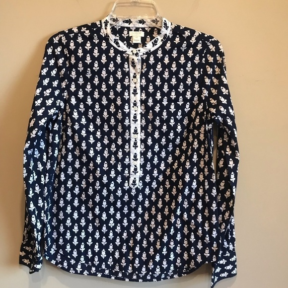 J. Crew Factory Tops - J Crew Navy and White Popover Size XS